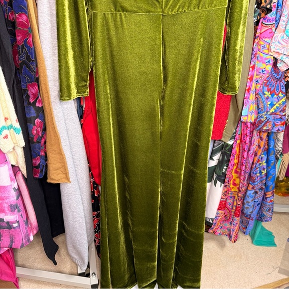 #56 Elegant Olive Green Velvet Dress Wedding formal Evening Gown - Picture 8 of 9